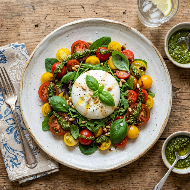 Burrata con Pesto y Tomate